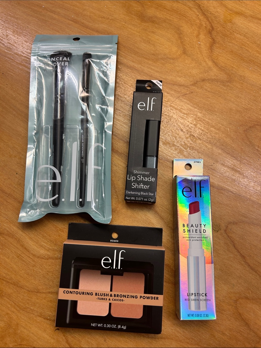 e.l.f. Makeup Set with Black Brushes, Pink/Peach Blush, and Red Lipstick